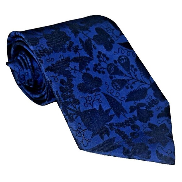 GUCCI Men's 100% Silk Skinny Necktie ITALY  FLORAL Blue EUC Rare 3.75 X 55 - Picture 1 of 14